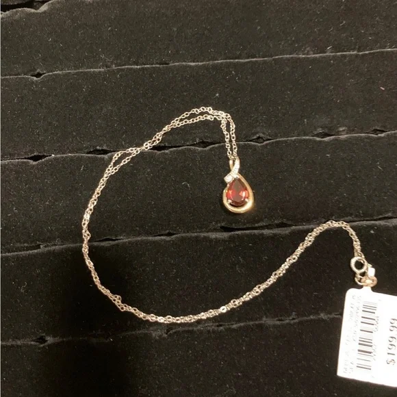 Genuine Diamond and Garnet 10k gold and 925 Necklace - Picture 4 of 6